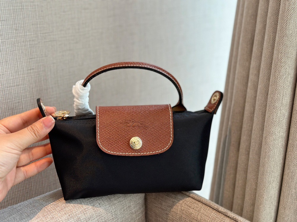 NWT Longchamp Le Pliage Mini Handbag Pouch Black Canvas Crossbody XS - Picture 9 of 10